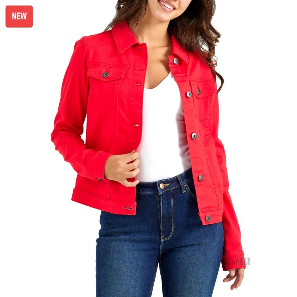 Stretch Denim Jacket with Button Closure and Pockets